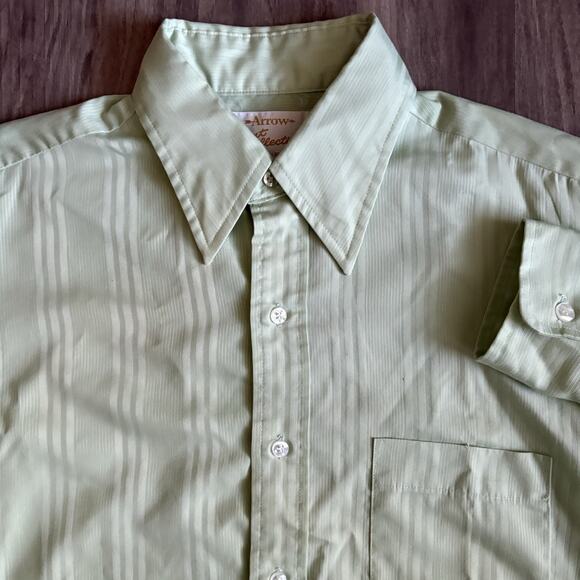 Vintage 1970s Arrow Kent Collection Dagger Collar Shirt Men's Size M Green - Picture 1 of 6